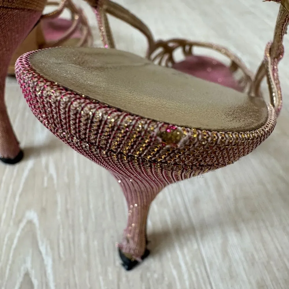 Dolce & Gabbana Iridescent Metallic Gold and Pink Strappy Heels Size 38 1/2